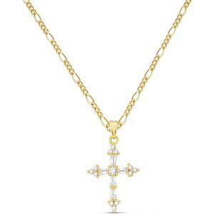 Women's Double 14K Plated Pendant Dainty Gold Trendy Charm Cross Choker Necklace